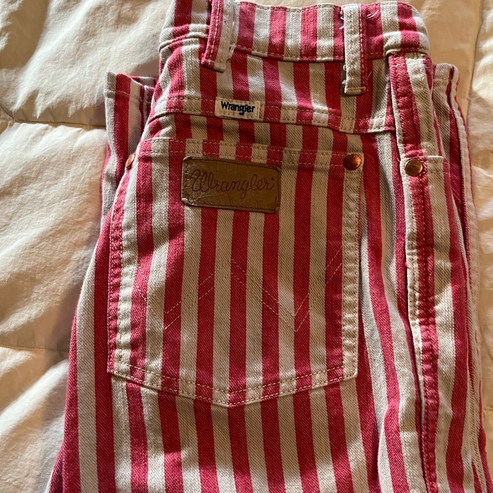 Wrangler Wild West High Rise straight pant, red/cream striped